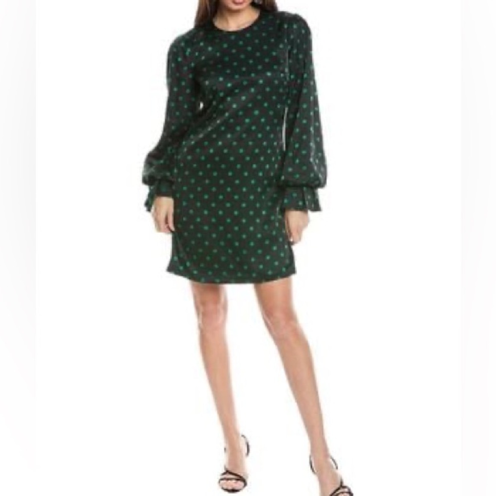 Flora Bea NYC Madelina Satin Polka Dot Mini Dress S - NWT Bishop Sleeve